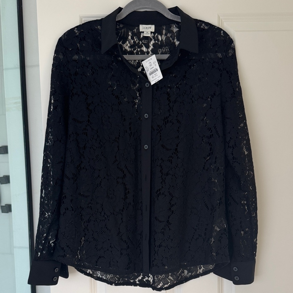 J. Crew Black Lace Button-Up Shirt